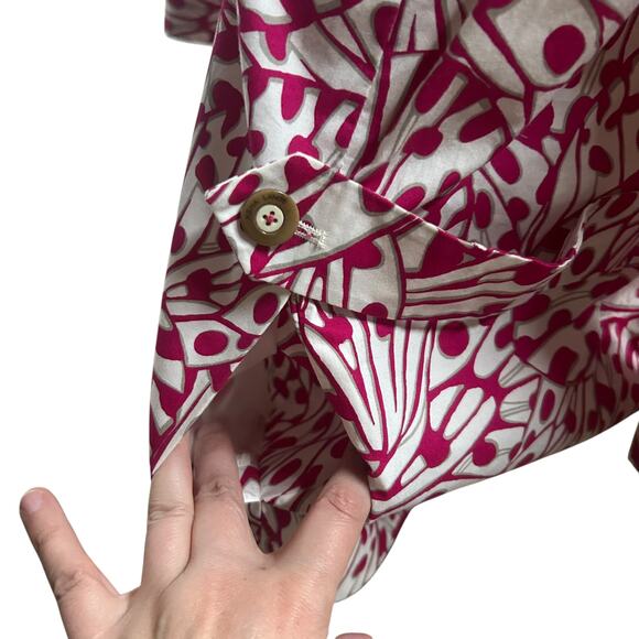 Quiet Luxury Statement Print Blazer Rena Lange Pink Ivory Cotton Size 16 - Picture 10 of 11